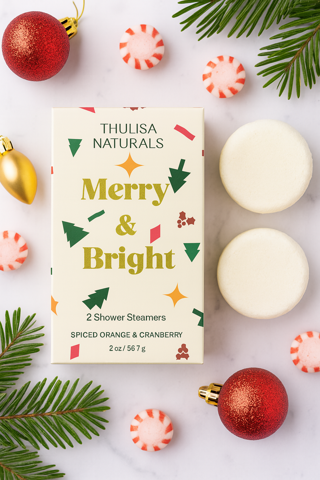 Thulisa Naturals™  | Bath + Body - Christmas Shower steamers | 2 pack Spiced Orange + Cranberry