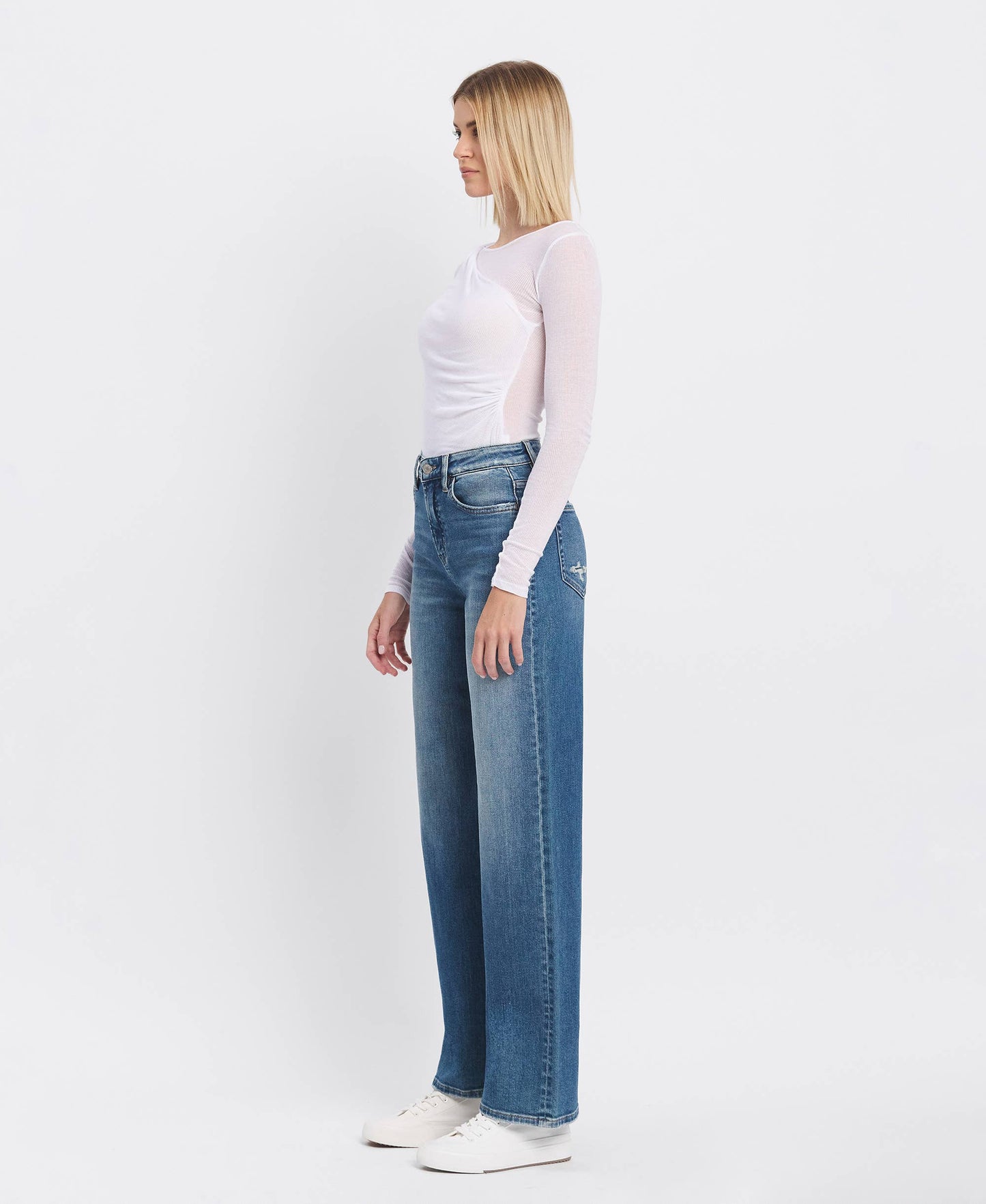 FLYING MONKEY - SUPER HIGH RISE MEDIUM DARK WASH WIDE LEG JEANS