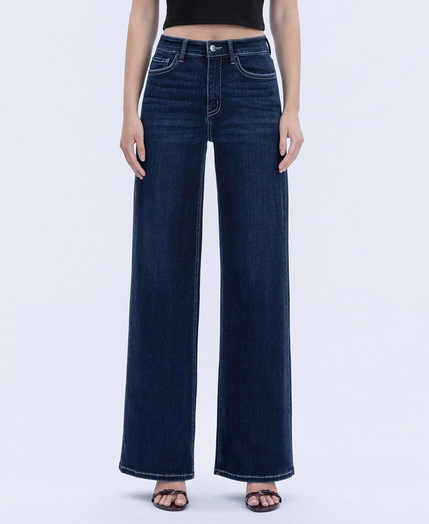 FLYING MONKEY - HIGH RISE DARK WASH FULL LENGTH WIDE JEANS