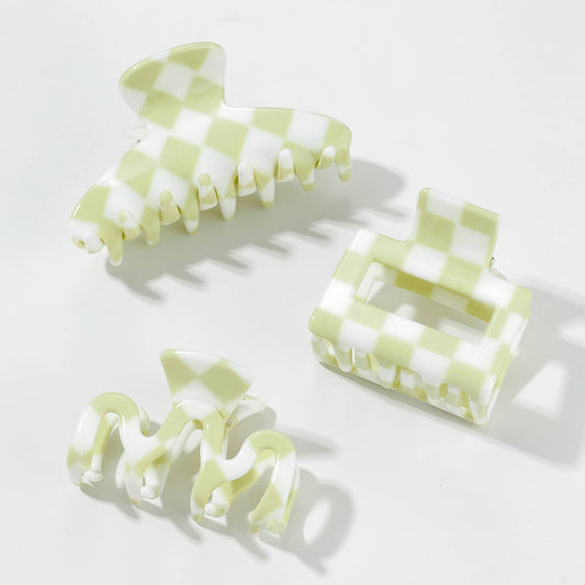 Adorro - Pistachio & White Checkered Claw Clips (small)