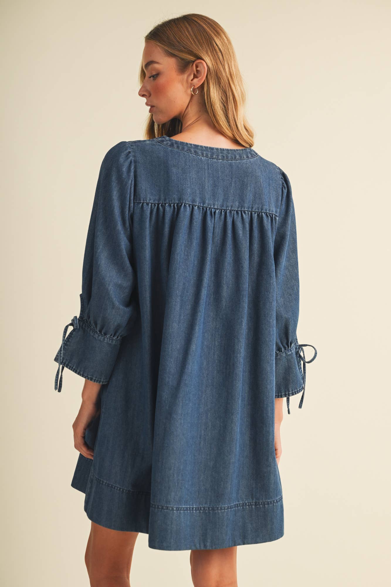 Mustard Seed - Square-Neck Smocked Denim Trapeze Dress