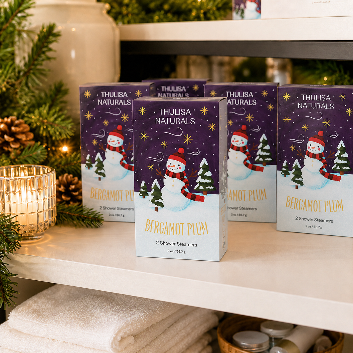 Thulisa Naturals™  | Bath + Body -   Christmas Bergamot Plum Shower Steamers Gift Set