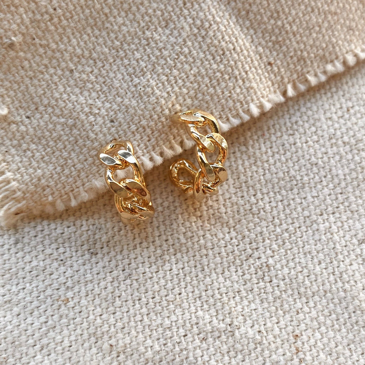 GoldFi - 18k Gold Filled Petite Chain Link Chain C-Hoop Earrings