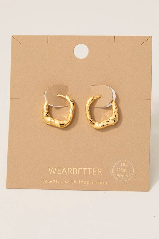 Fame Accessories - Gold Dipped Warped Hinge Hoop Earrings
