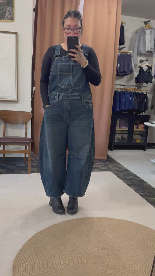 Free People good luck barrel overalls